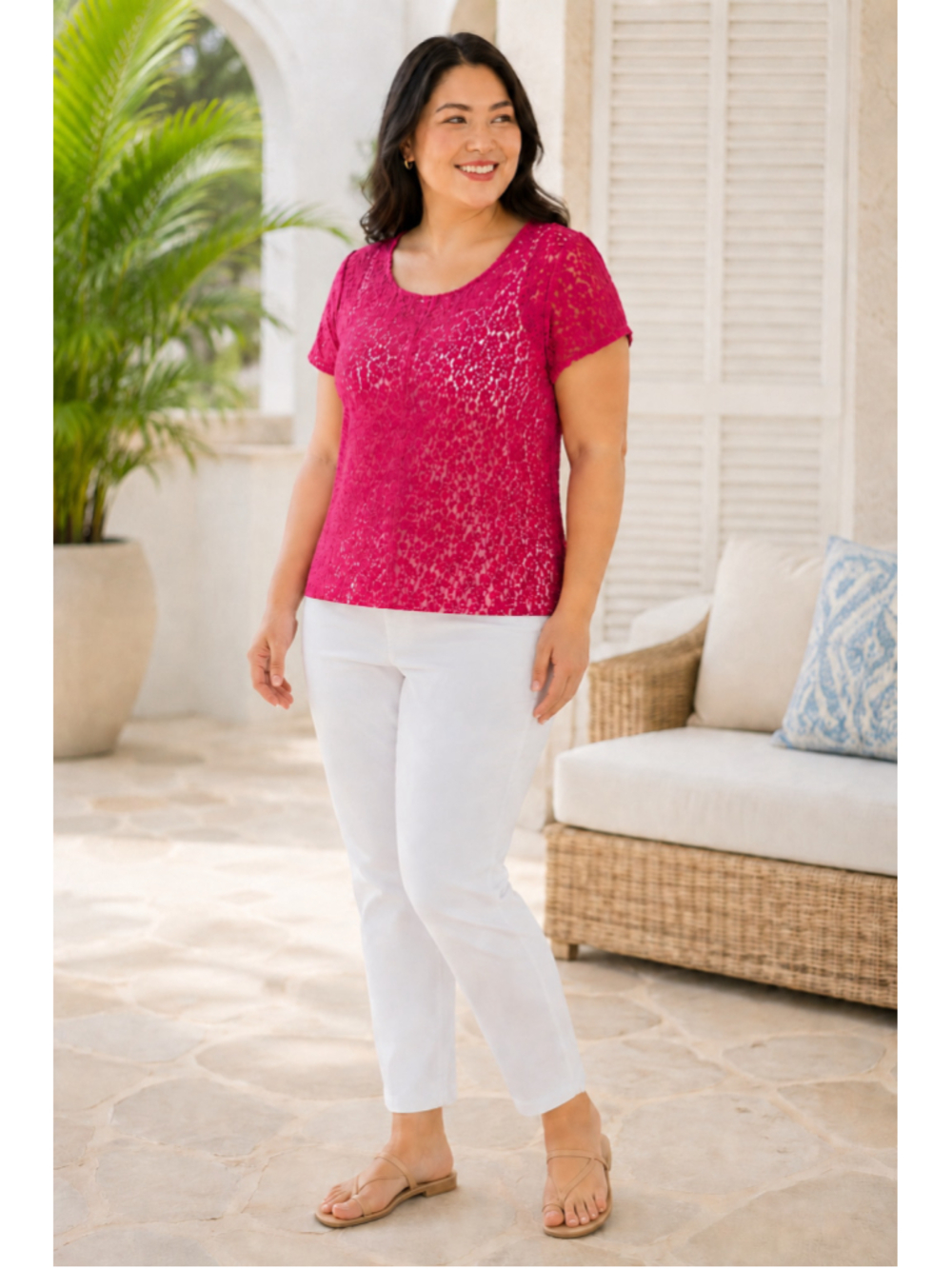 Lilly Pulitzer Hot Pink Floral Lace Top – Tagged XL, Fits Like Large